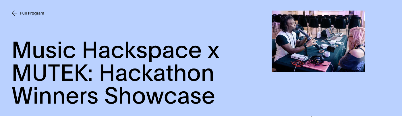 MUTEK Forum page header for the Music Hackspace x MUTEK Hackathon Winners Showcase