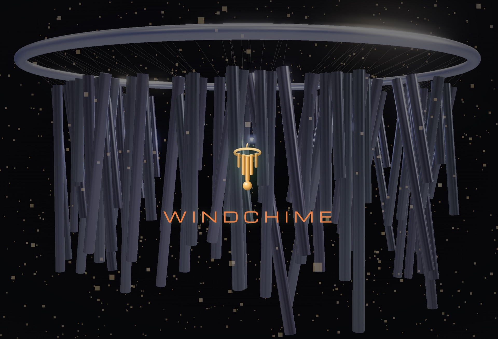 Windchime: a ring of suspended chime tubes rendered against a starfield